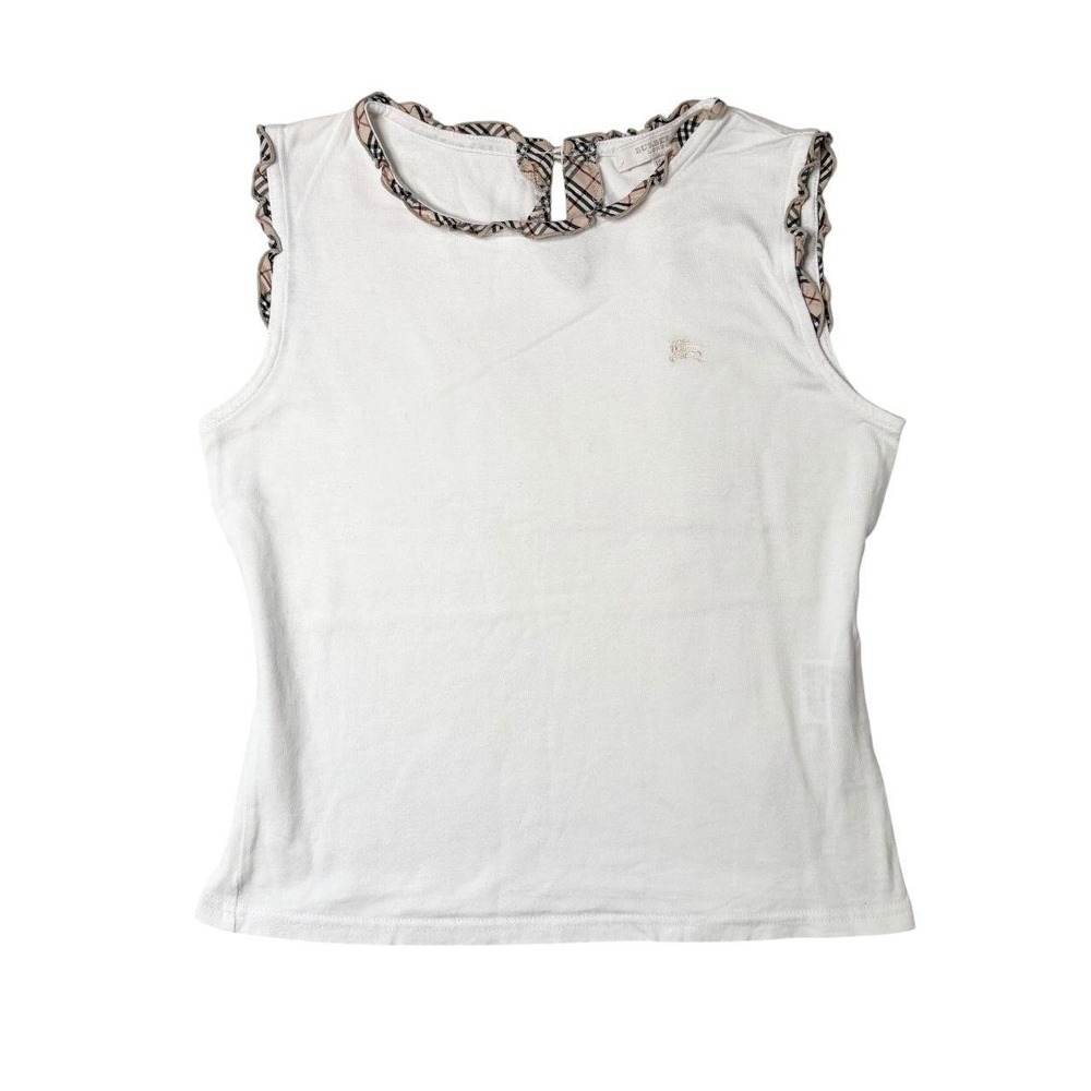 Burberry London white ruffle-trim tank